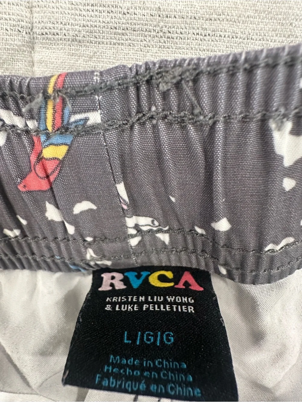 RVCA Charcoal Swim Shorts with Multicolor Parrot Print